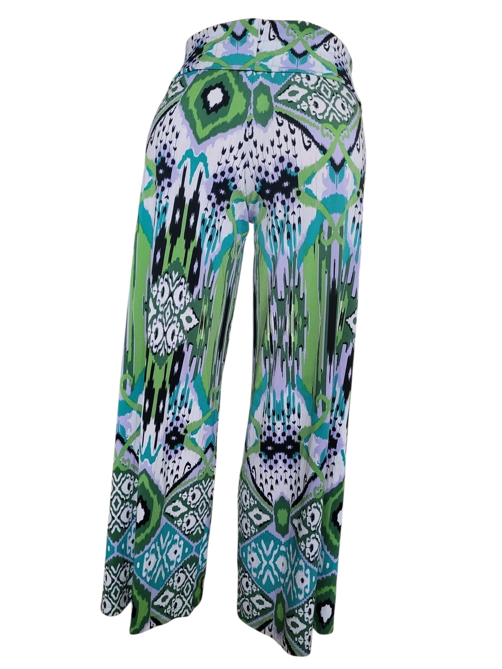 Printed Wide-Leg Palazzo Pants in Green & Blue